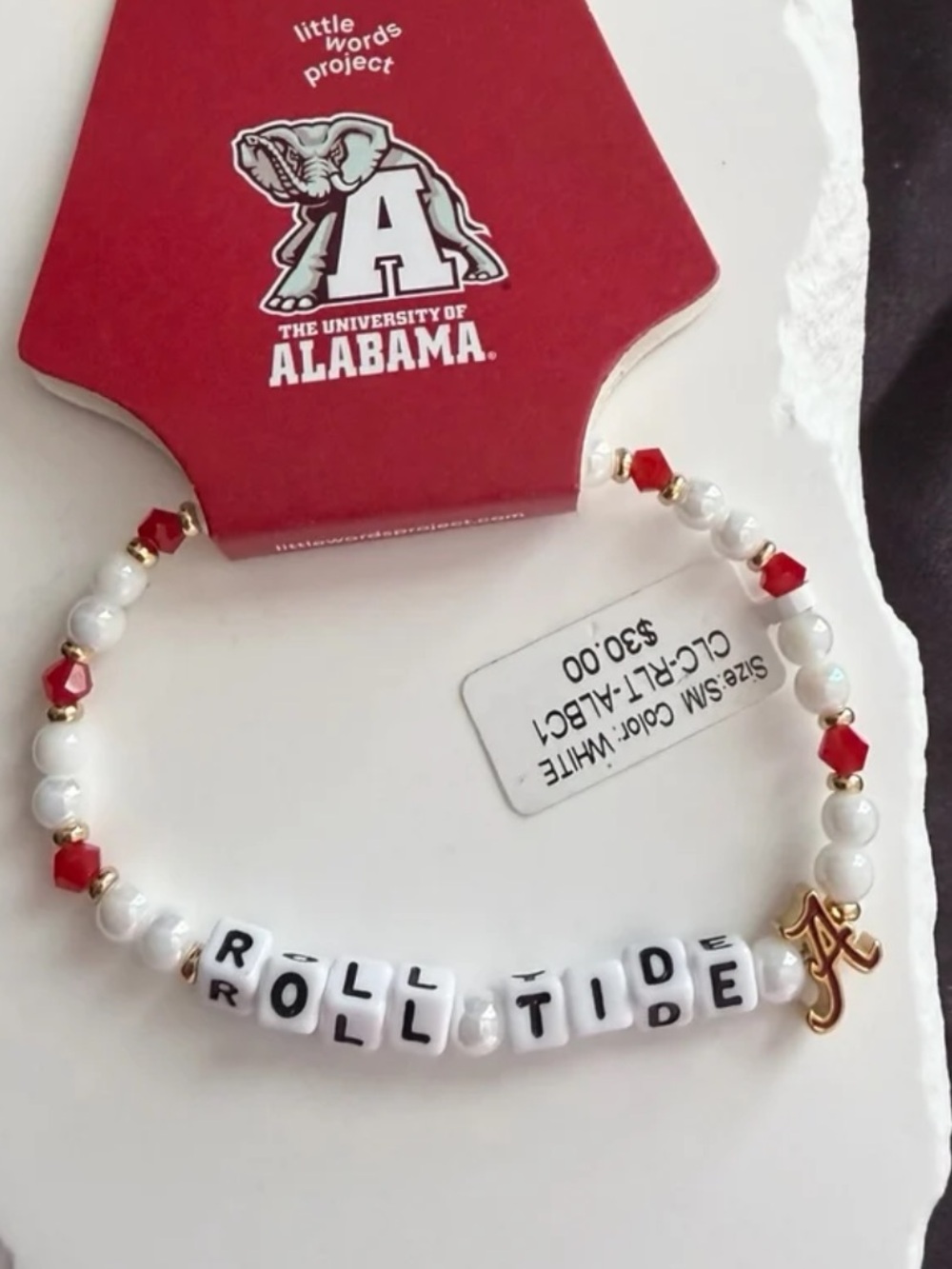 Little Words Project Beaded Stretch Bracelet - Roll Tide - U. Of Alabama